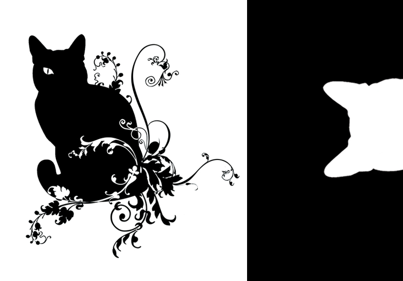 Ilustración gato negro y florituras